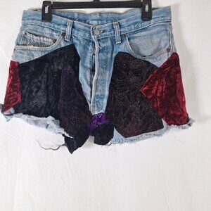 Upcycled Levi 501 Jean Shorts Velvet Patches